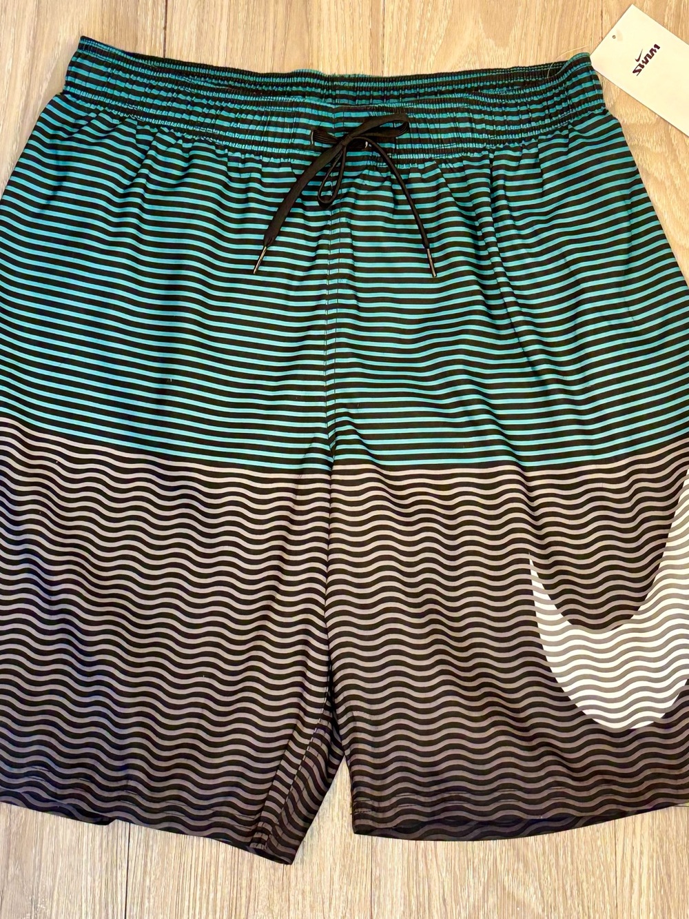 NWT Nike Black and Teal Striped Swim Shorts